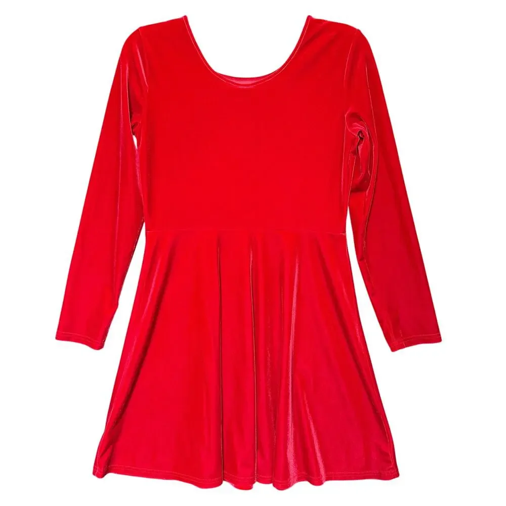 Childrens Place Girls Velour Christmas Dress Fit & Flare Long Sleeve Red XXL 16